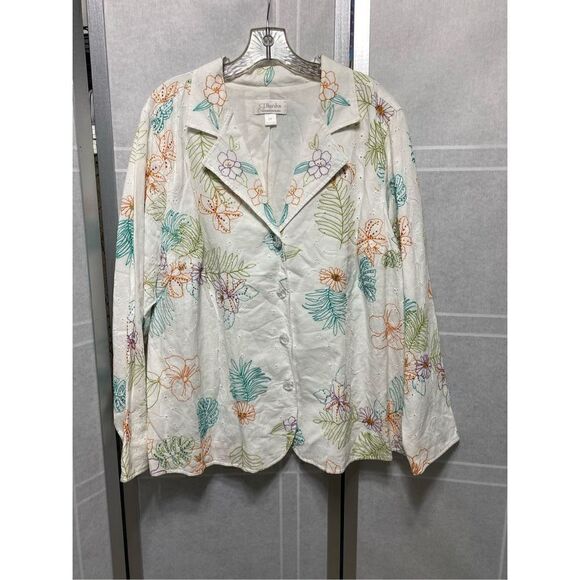 CJ Banks by Christopher & Banks Floral embroidery jacket 100% cotton in size 2X - Picture 1 of 12